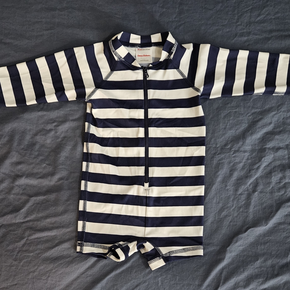 Navy and White Striped Kids Swimwear